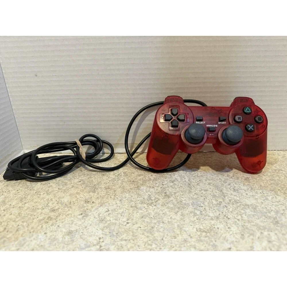 TTX Tech Analog Controller 2 Clear Red Wired PS2 PS1 Controller
